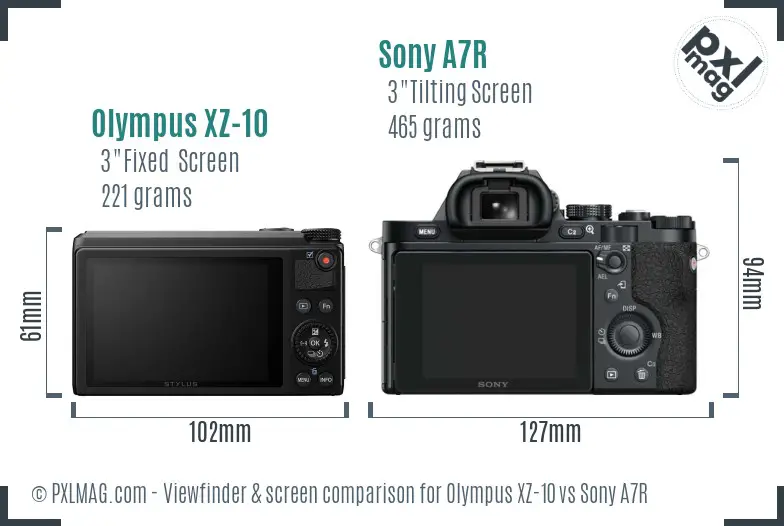 Olympus XZ-10 vs Sony A7R Screen and Viewfinder comparison