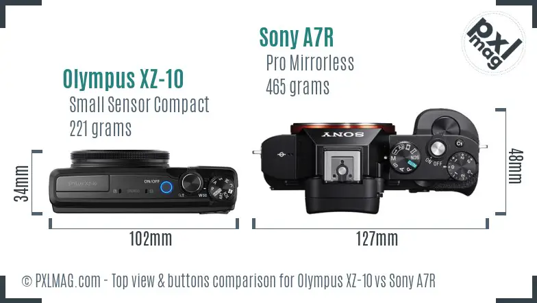 Olympus XZ-10 vs Sony A7R top view buttons comparison