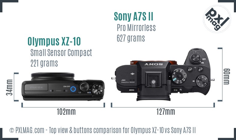 Olympus XZ-10 vs Sony A7S II top view buttons comparison