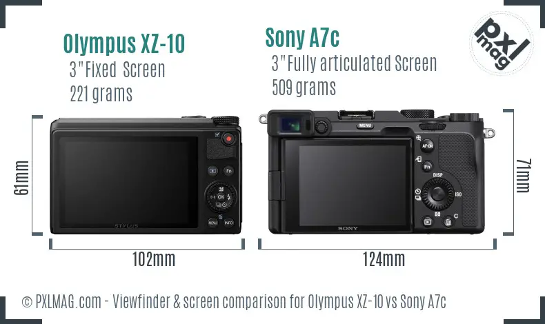 Olympus XZ-10 vs Sony A7c Screen and Viewfinder comparison