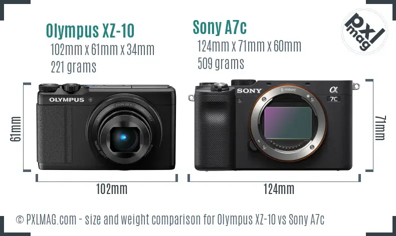 Olympus XZ-10 vs Sony A7c size comparison