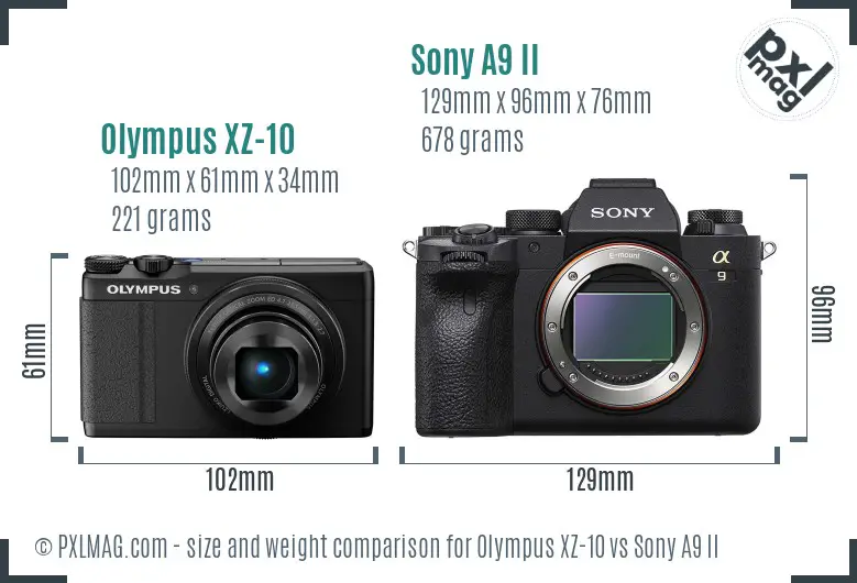 Olympus XZ-10 vs Sony A9 II size comparison