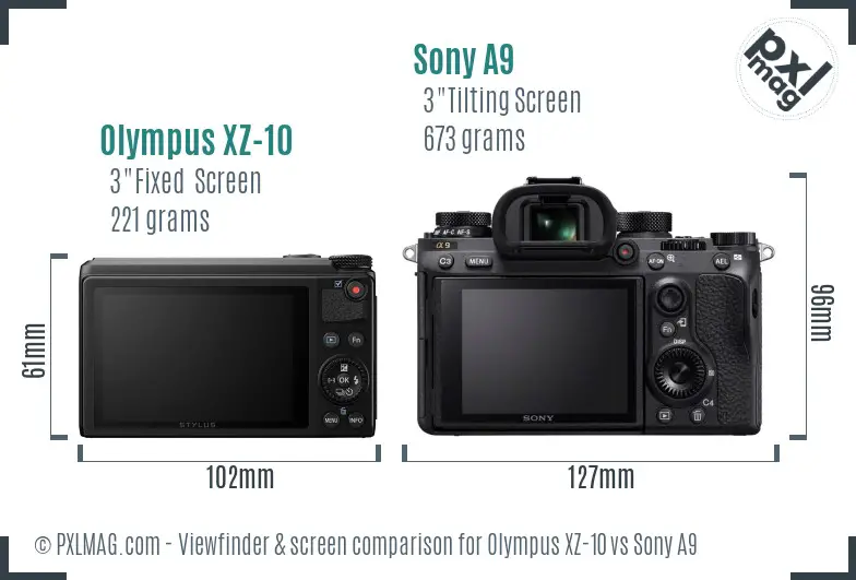 Olympus XZ-10 vs Sony A9 Screen and Viewfinder comparison