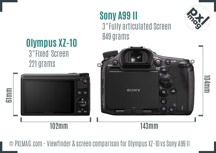 Olympus XZ-10 vs Sony A99 II Screen and Viewfinder comparison