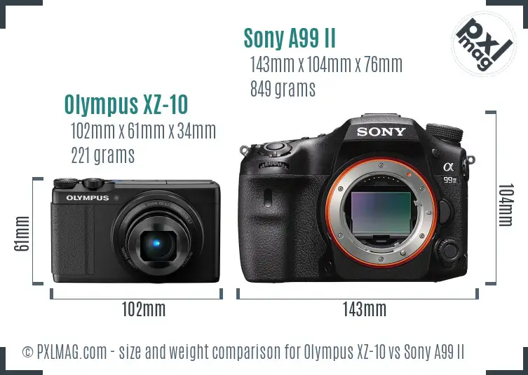 Olympus XZ-10 vs Sony A99 II size comparison