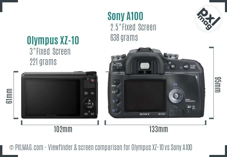 Olympus XZ-10 vs Sony A100 Screen and Viewfinder comparison