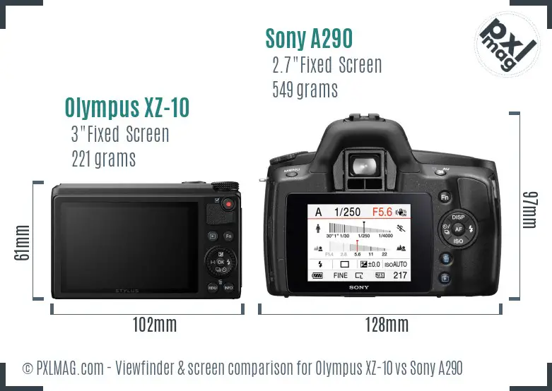 Olympus XZ-10 vs Sony A290 Screen and Viewfinder comparison