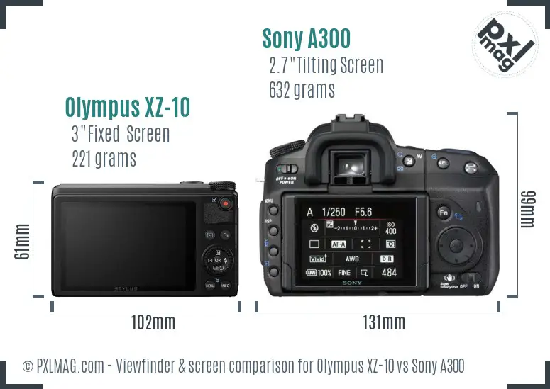 Olympus XZ-10 vs Sony A300 Screen and Viewfinder comparison