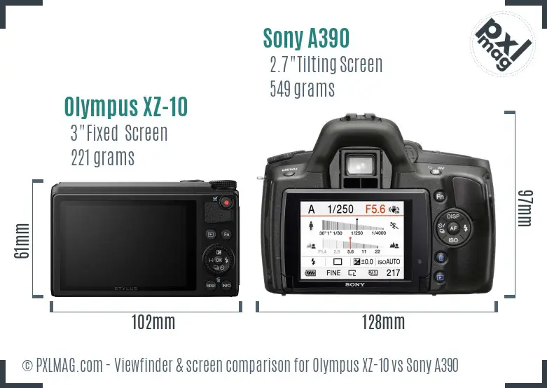 Olympus XZ-10 vs Sony A390 Screen and Viewfinder comparison