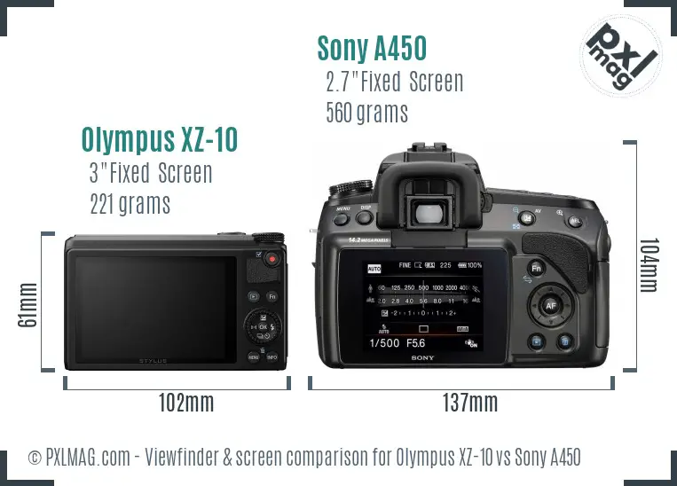 Olympus XZ-10 vs Sony A450 Screen and Viewfinder comparison