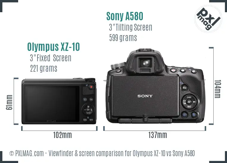 Olympus XZ-10 vs Sony A580 Screen and Viewfinder comparison