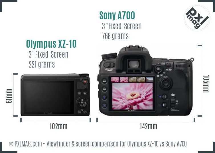 Olympus XZ-10 vs Sony A700 Screen and Viewfinder comparison