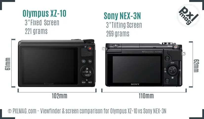Olympus XZ-10 vs Sony NEX-3N Screen and Viewfinder comparison