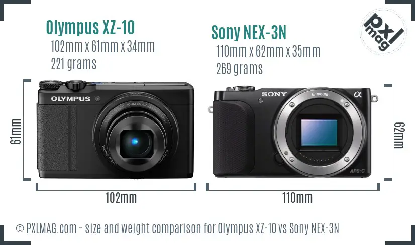 Olympus XZ-10 vs Sony NEX-3N size comparison