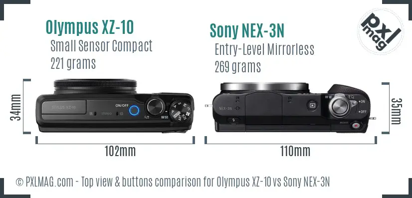 Olympus XZ-10 vs Sony NEX-3N top view buttons comparison