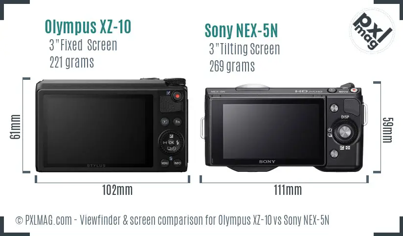 Olympus XZ-10 vs Sony NEX-5N Screen and Viewfinder comparison