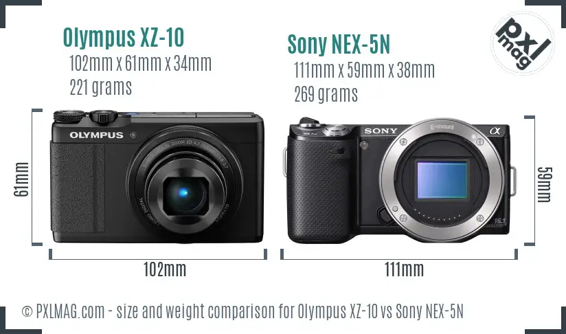 Olympus XZ-10 vs Sony NEX-5N size comparison