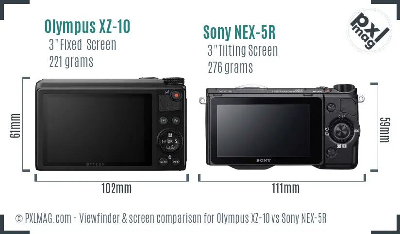 Olympus XZ-10 vs Sony NEX-5R Screen and Viewfinder comparison