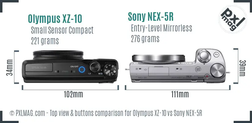 Olympus XZ-10 vs Sony NEX-5R top view buttons comparison