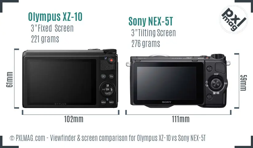 Olympus XZ-10 vs Sony NEX-5T Screen and Viewfinder comparison