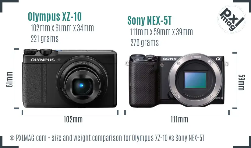 Olympus XZ-10 vs Sony NEX-5T size comparison