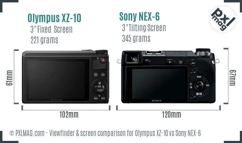 Olympus XZ-10 vs Sony NEX-6 Screen and Viewfinder comparison