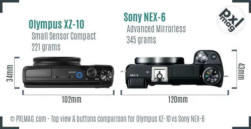 Olympus XZ-10 vs Sony NEX-6 top view buttons comparison