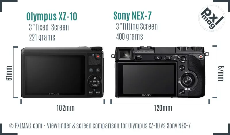 Olympus XZ-10 vs Sony NEX-7 Screen and Viewfinder comparison