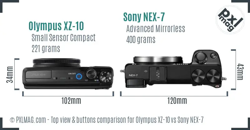 Olympus XZ-10 vs Sony NEX-7 top view buttons comparison