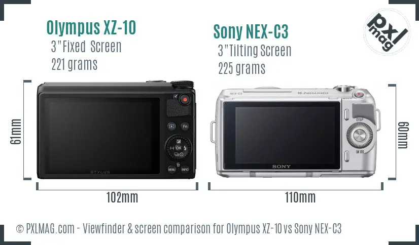 Olympus XZ-10 vs Sony NEX-C3 Screen and Viewfinder comparison
