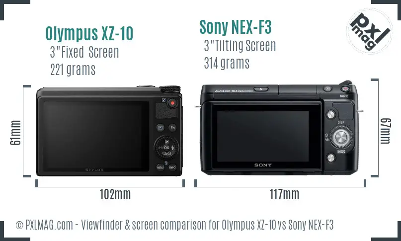 Olympus XZ-10 vs Sony NEX-F3 Screen and Viewfinder comparison