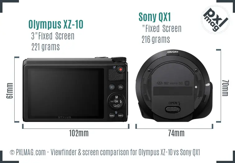 Olympus XZ-10 vs Sony QX1 Screen and Viewfinder comparison