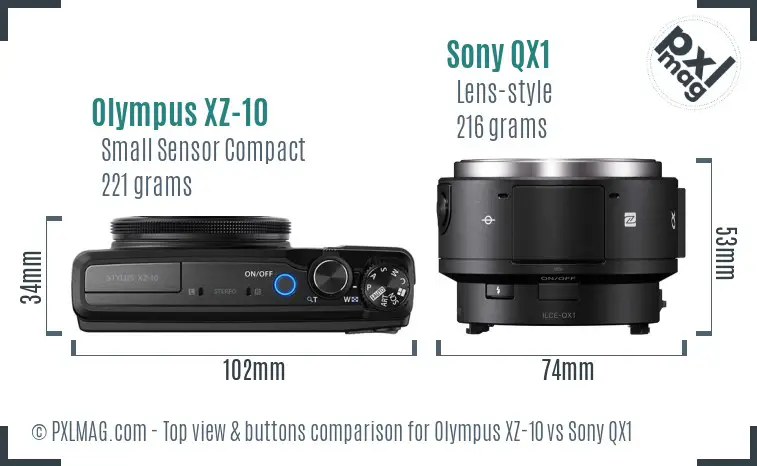 Olympus XZ-10 vs Sony QX1 top view buttons comparison