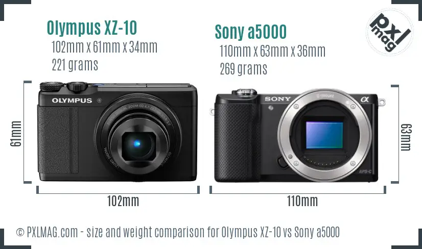 Olympus XZ-10 vs Sony a5000 size comparison