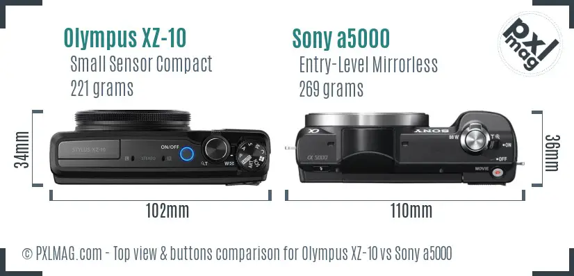 Olympus XZ-10 vs Sony a5000 top view buttons comparison