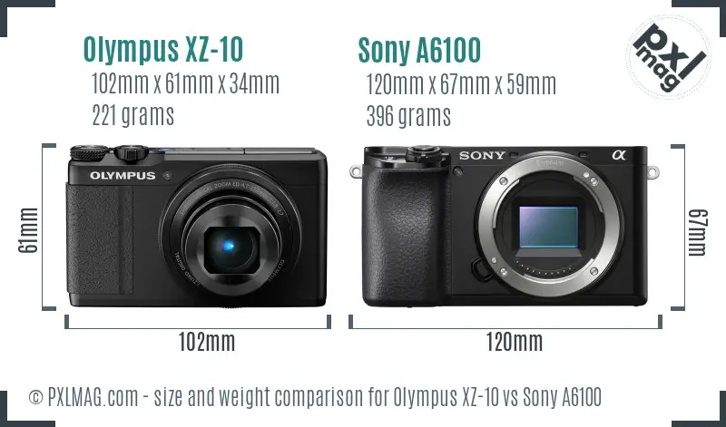 Olympus XZ-10 vs Sony A6100 size comparison