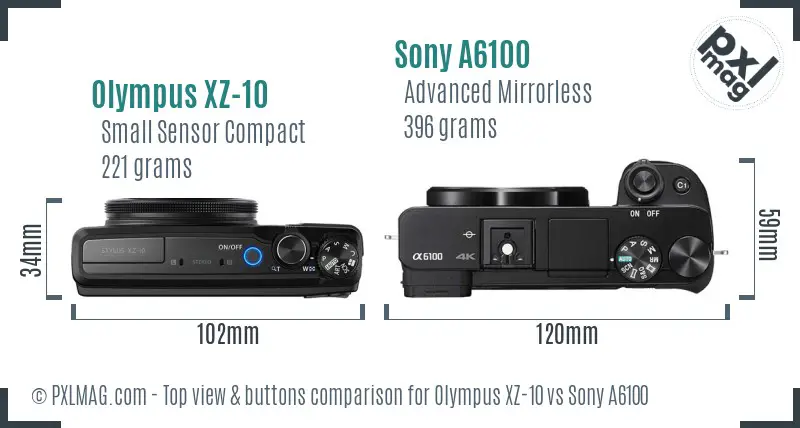 Olympus XZ-10 vs Sony A6100 top view buttons comparison