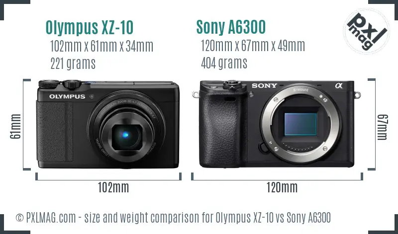 Olympus XZ-10 vs Sony A6300 size comparison