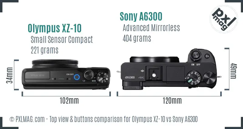 Olympus XZ-10 vs Sony A6300 top view buttons comparison