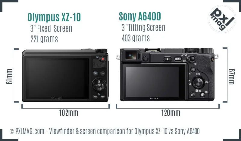 Olympus XZ-10 vs Sony A6400 Screen and Viewfinder comparison