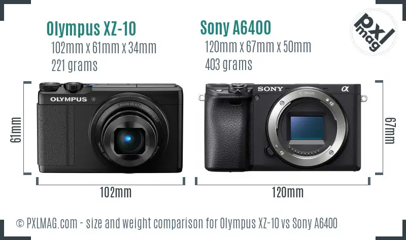 Olympus XZ-10 vs Sony A6400 size comparison
