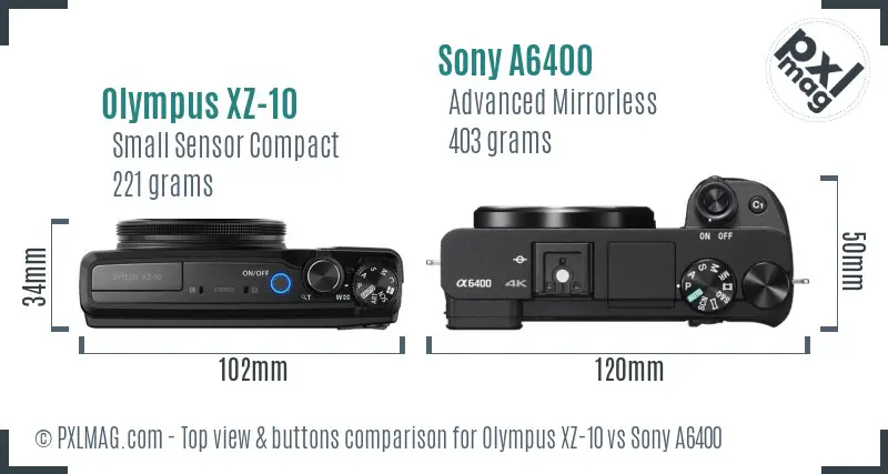 Olympus XZ-10 vs Sony A6400 top view buttons comparison