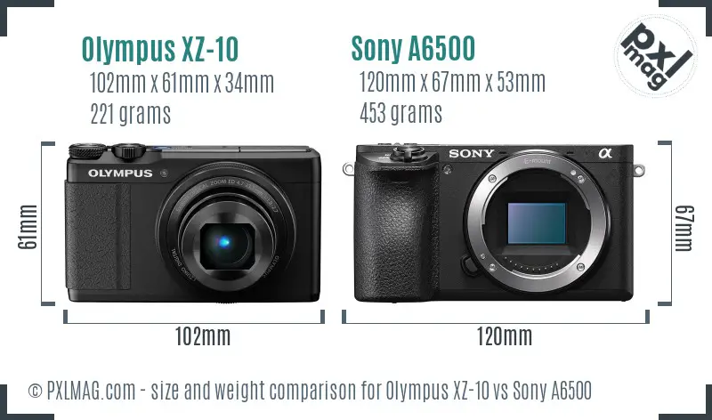 Olympus XZ-10 vs Sony A6500 size comparison