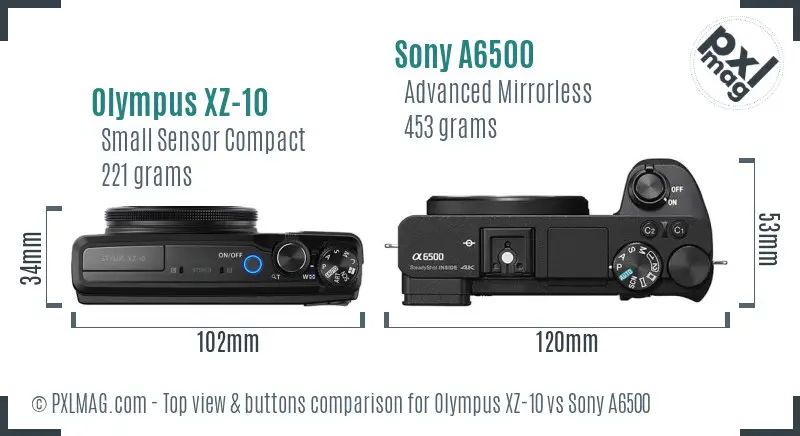 Olympus XZ-10 vs Sony A6500 top view buttons comparison