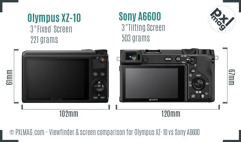 Olympus XZ-10 vs Sony A6600 Screen and Viewfinder comparison