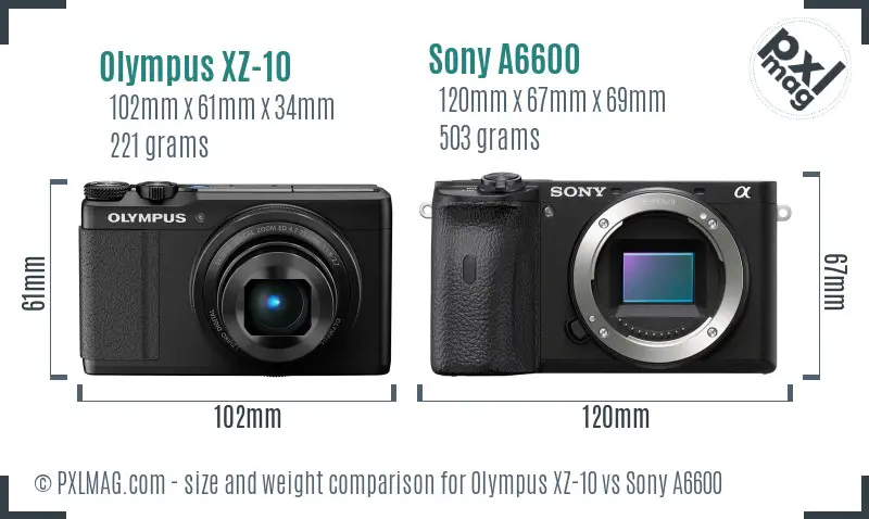 Olympus XZ-10 vs Sony A6600 size comparison