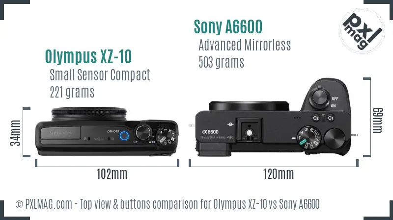 Olympus XZ-10 vs Sony A6600 top view buttons comparison