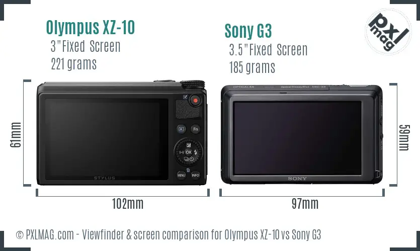 Olympus XZ-10 vs Sony G3 Screen and Viewfinder comparison