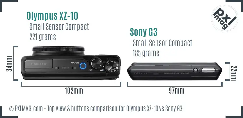 Olympus XZ-10 vs Sony G3 top view buttons comparison