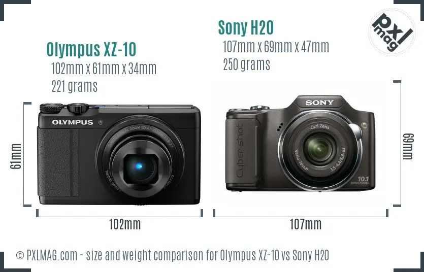 Olympus XZ-10 vs Sony H20 size comparison